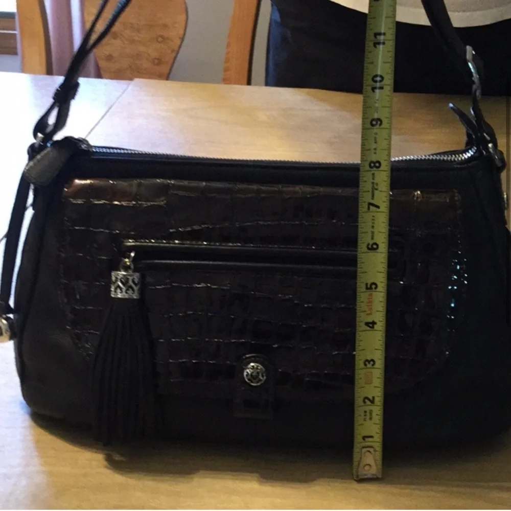 Gorgeous BRIGHTON BAG. Black w/Brown Patent Croc - Picture 3 of 6